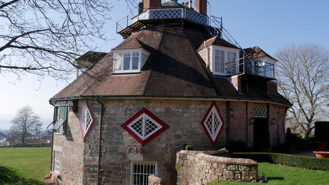 View of A la Ronde, Devon, from the path.